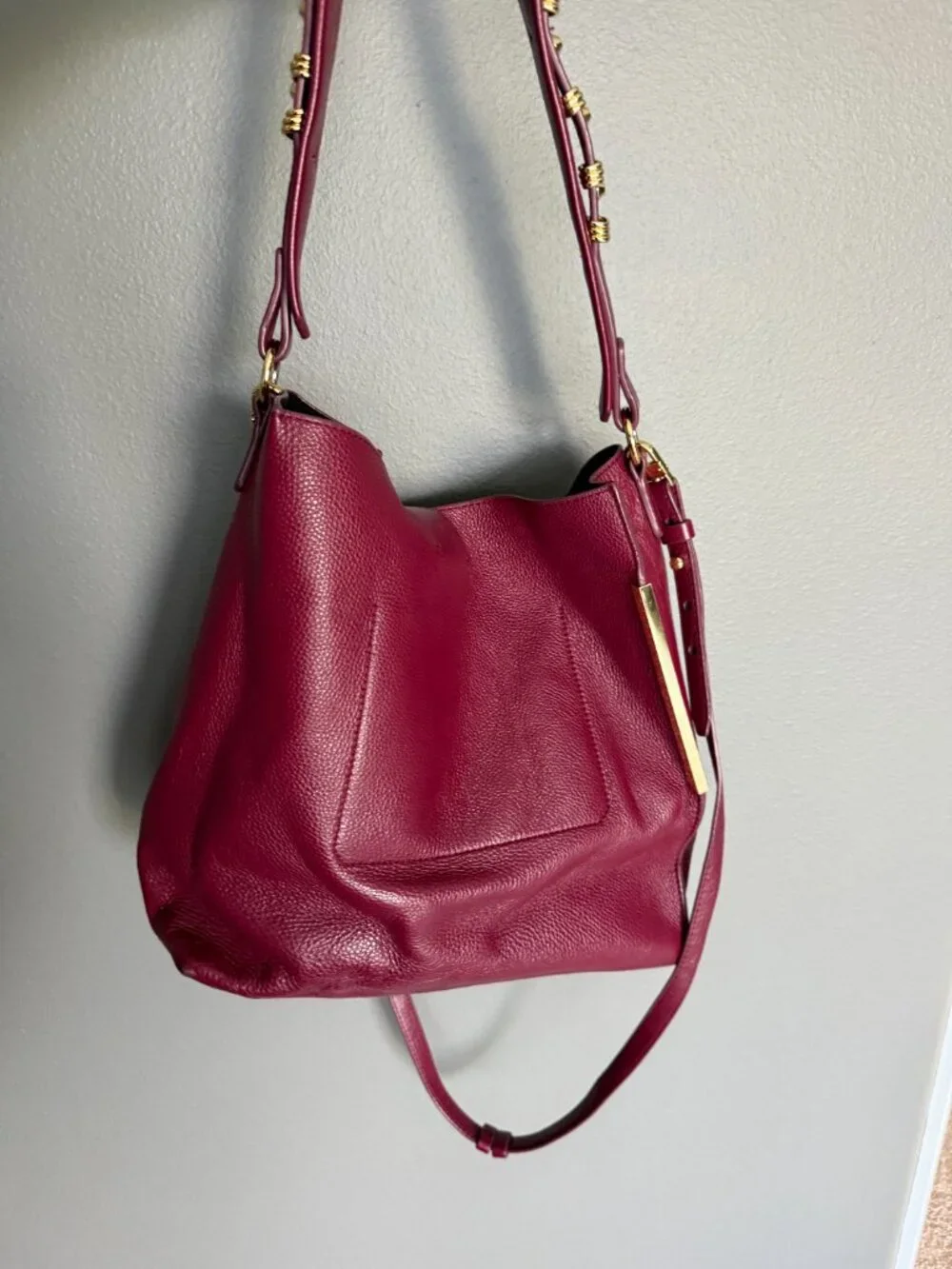 Stuart Weitzman Pebbled Leather Burgundy Hobo Bag
